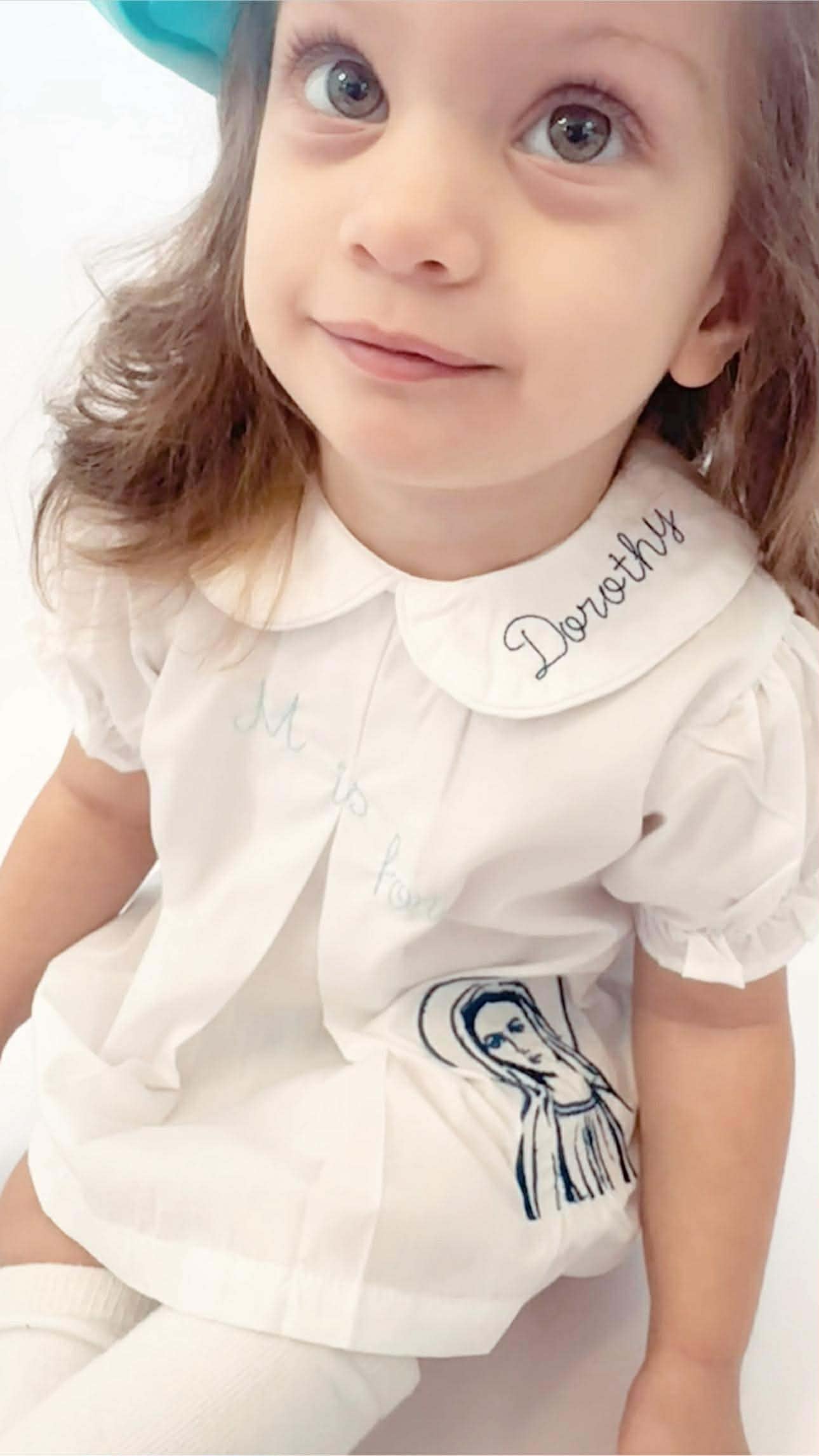 M is for Mary Navy Bloomers and White Cotton Top
