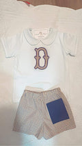 Boys Purple and Gold Plaid Shorts Set