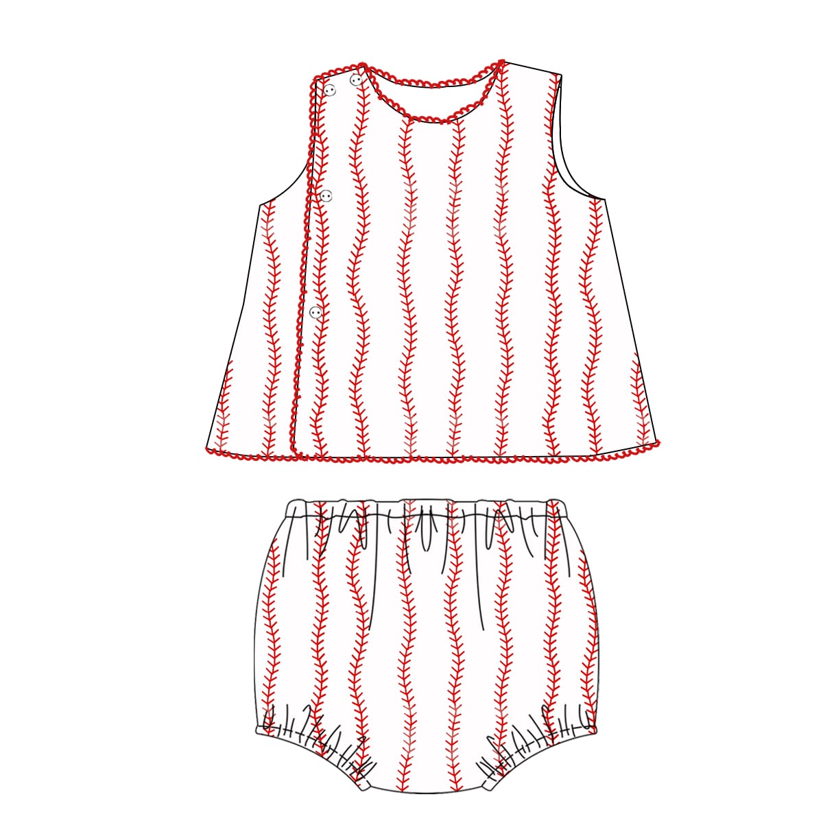Picot Trimmed Diaper Sets Baseball!