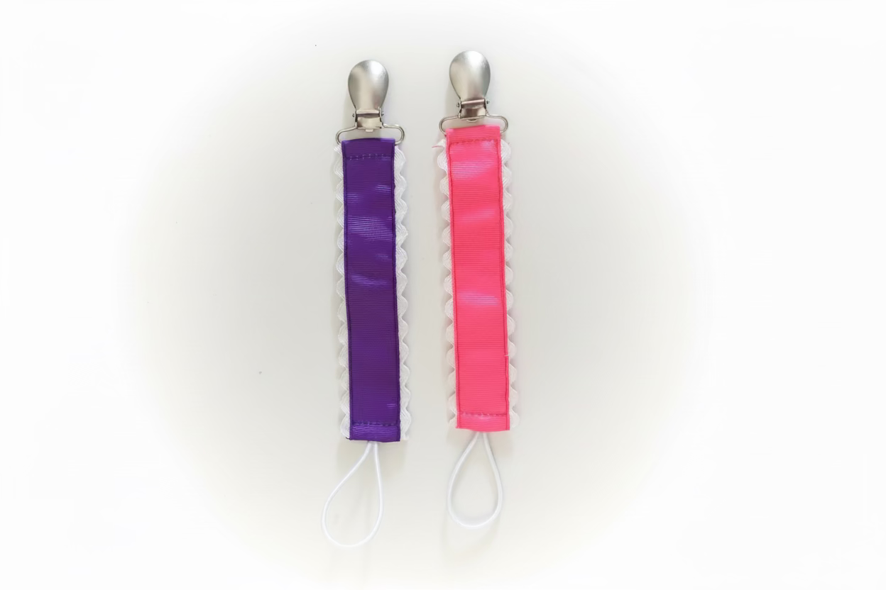 Gross Gain Ribbon Pacifier Clips With Embroidery